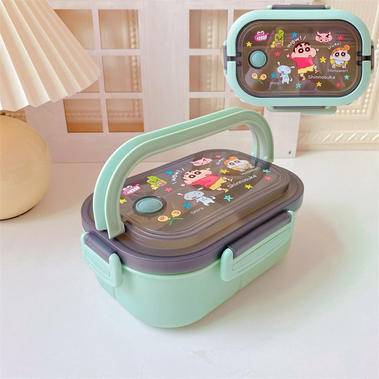 Double Layer Portable Plastic Lunch Box Cute Shin-Chan With Spoon Fork ...