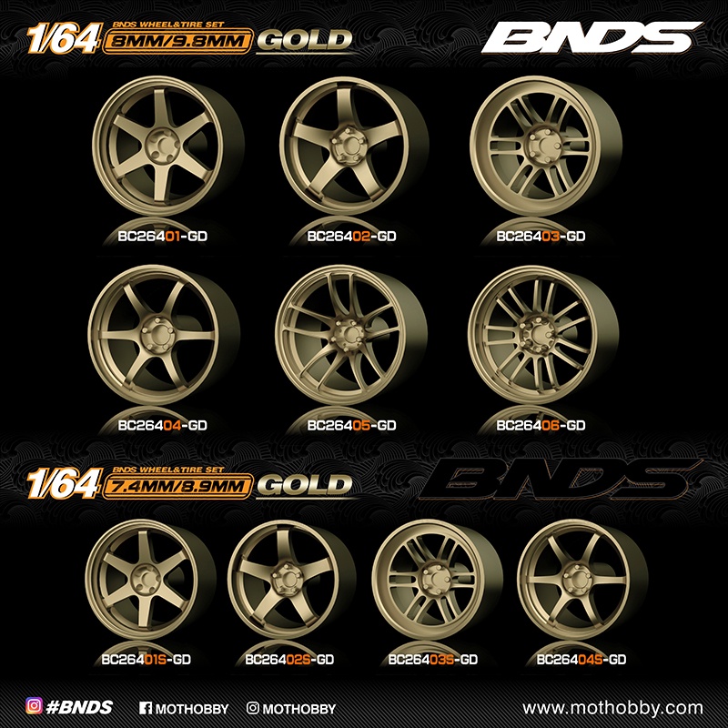 BNDS 1:64 ABS Wheels Gold With Rubber Tires Assembly Rims Modified ...