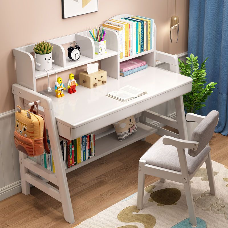 Solid Wood Desk Bookshelf Integrated Simple Modern Home Bedroom Study ...