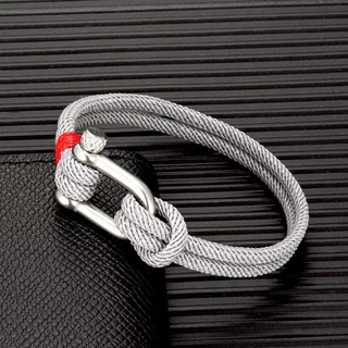 MKENDN Men's Nautical Double Strand U shape Shackle Survival Rope Brac 