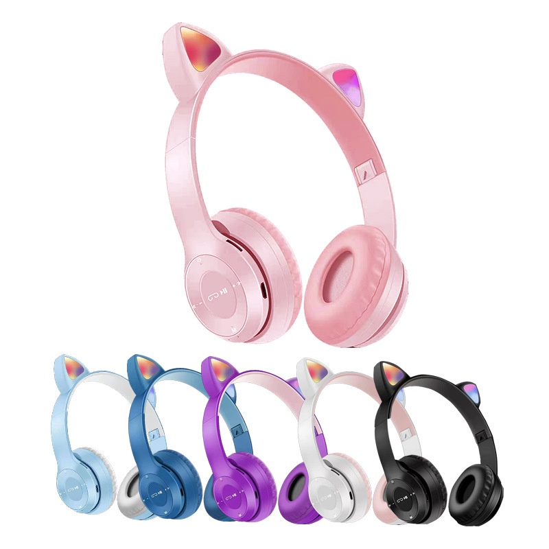 P47M Headset Bluetooth Cartoon Luminous Cat Ears Stereo Wireless