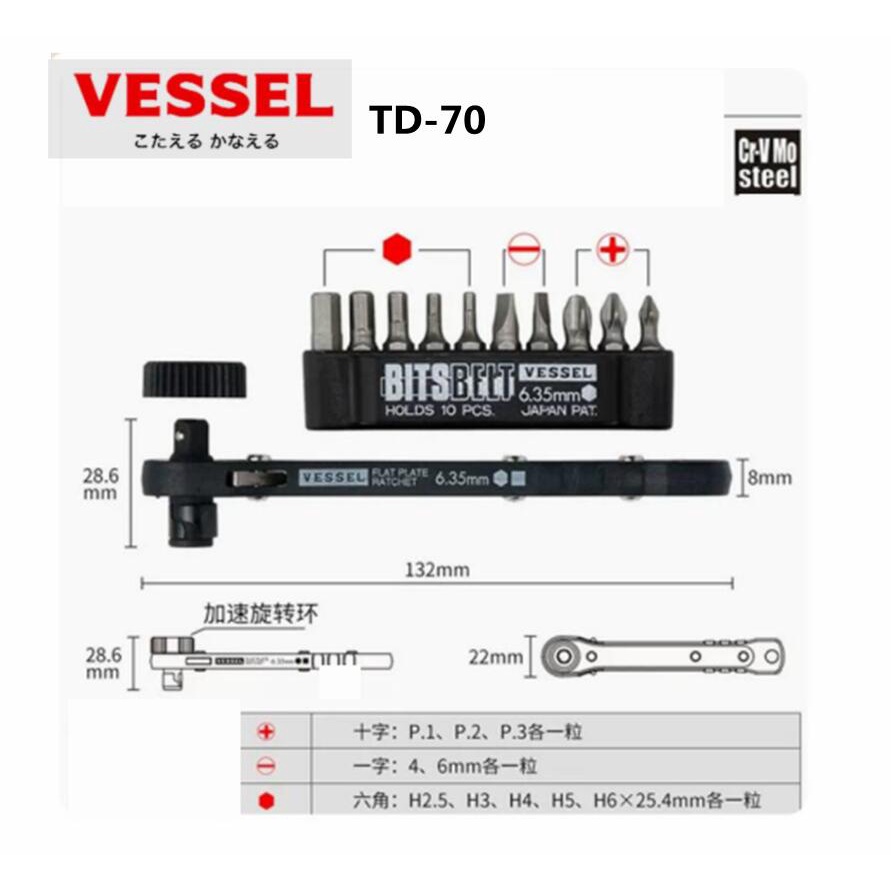 Original Japanese VESSEL Ratchet Screwdriver/Short Head Narrow Space