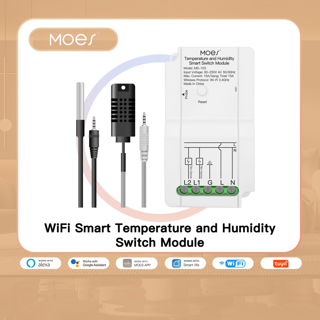 WiFi Smart Temperature Humidity Switch Module Sensor Dual Relay Output ...