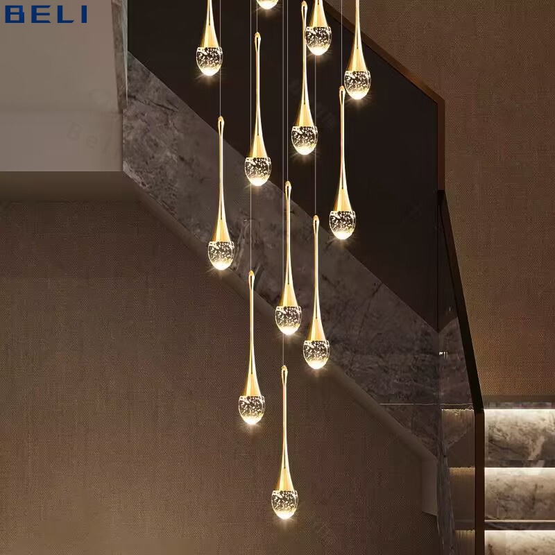 Modern Led Crystal Chandelier Duplex Building Loft Villa Stair Long ...