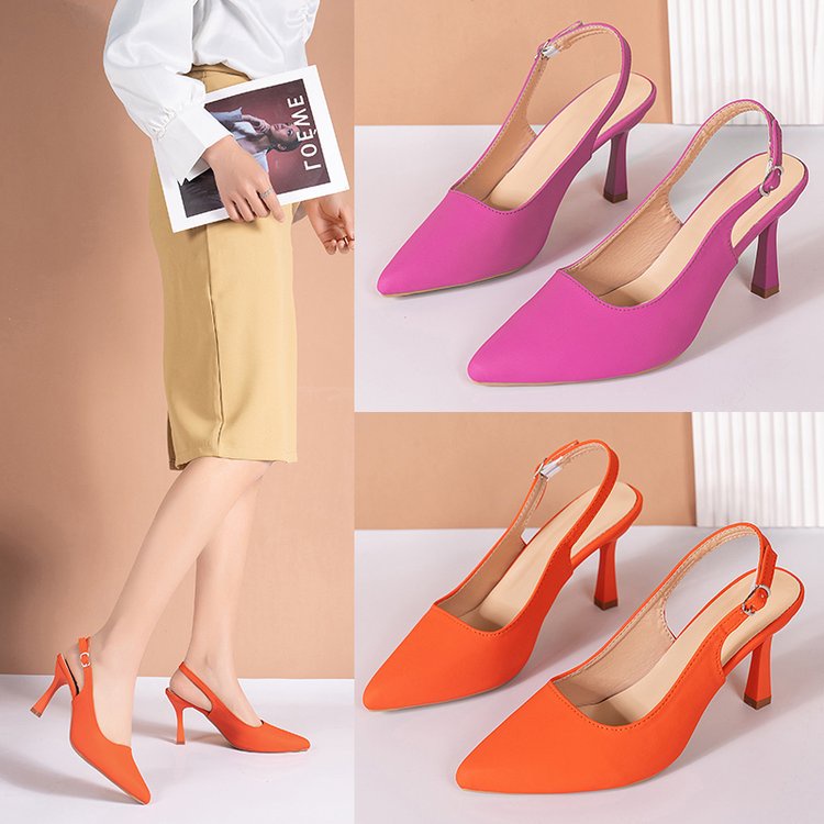 High Heel Sandals Pointed Toe Back Empty Stiletto Fashion Korean