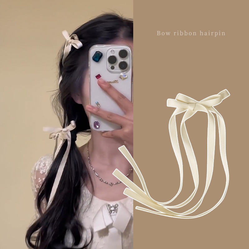 Korea ins bow ribbon hair clip female sweet cool princess ribbon ...