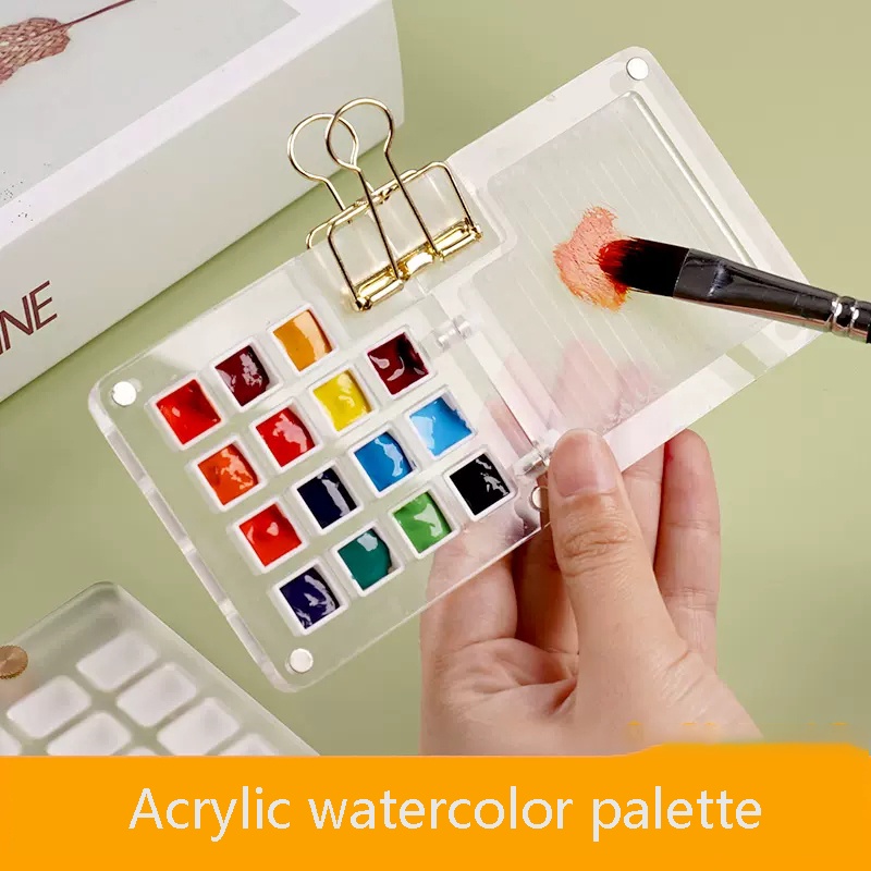 Watercolor paint palette portable art transparent acrylic mini painting ...
