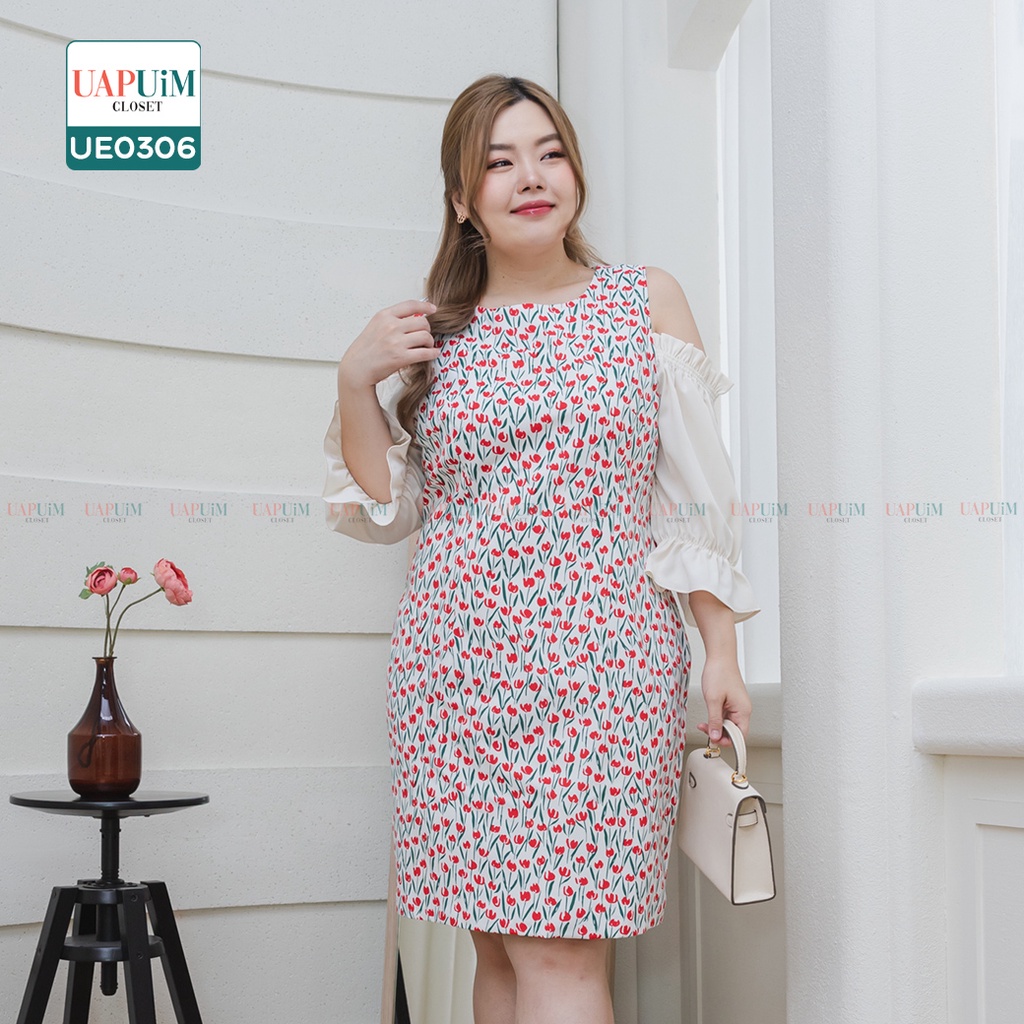 ue0306-plump-girl-dress-off-the-shoulder-bright-floral-print-fabric