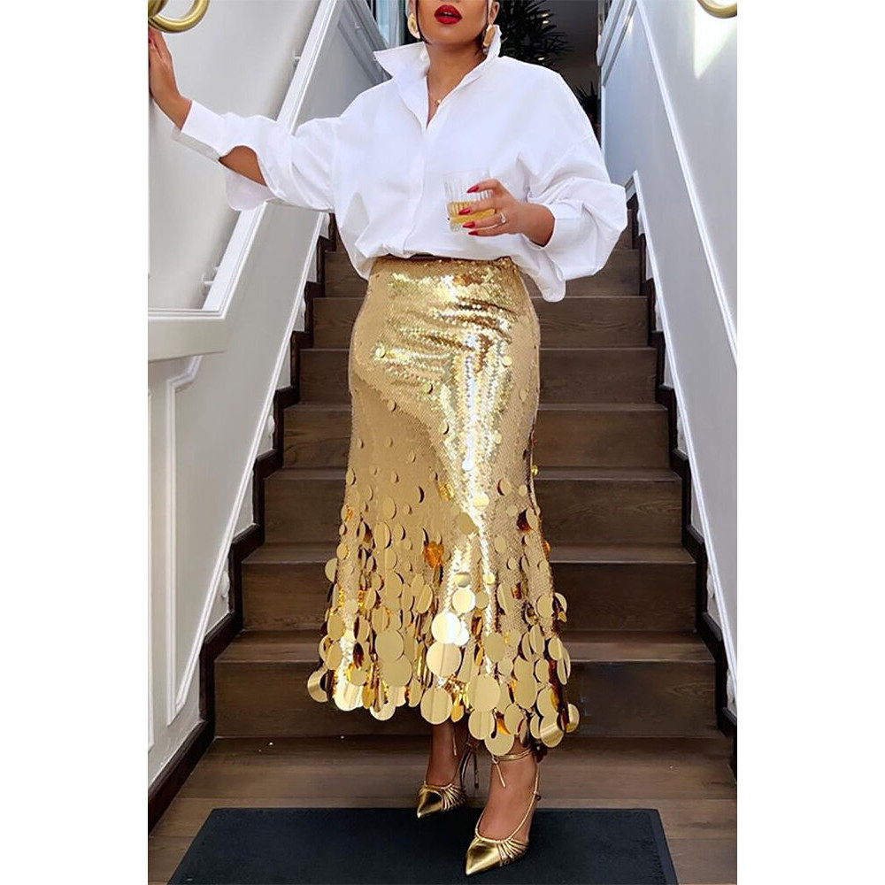 Women S plus size formal skirts elegant gold long sequin party club evening high waist female casual cocktail ski Shopee Malaysia