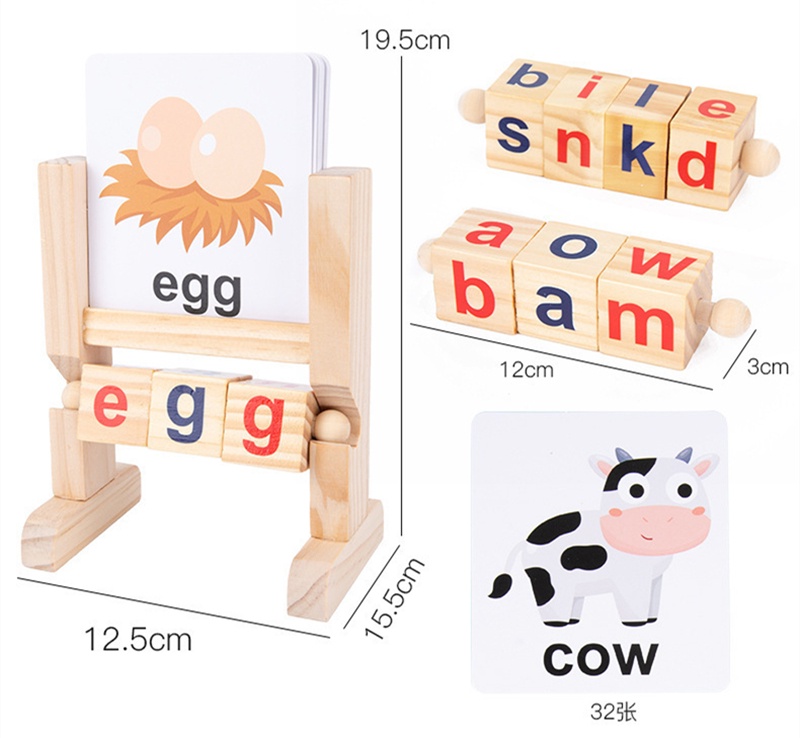 Treeyear Wooden Reading Blocks Short Vowel Rods Spelling Games Sight ...