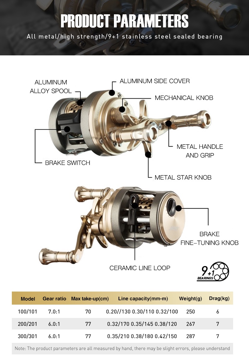 SEASIR JH Drum Baitcasting Reel Metal Body Micro/Deep Spools High Strength  Bearing 9+1BB Gear Ratio7.0:1 (Max Drag 7kg)