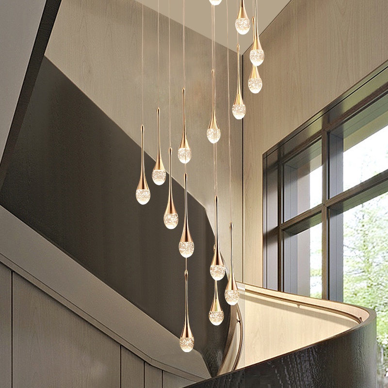 Modern Led Crystal Chandelier Duplex Building Loft Villa Stair Long ...