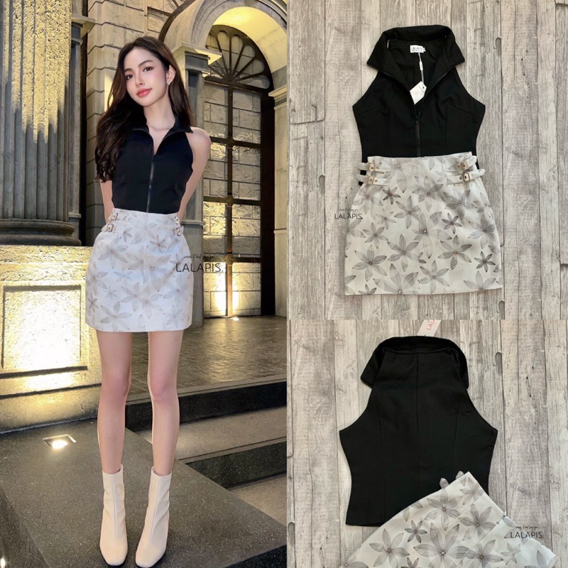 Sleeveless Front Zip Top + Chic Skirt Set Shopee Malaysia