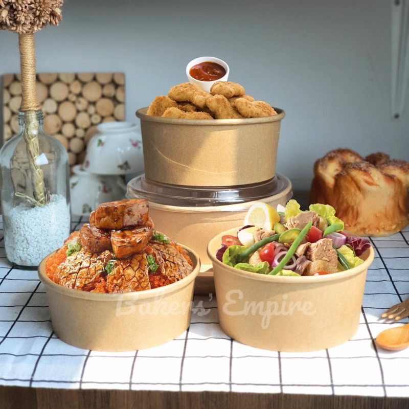 Kraft Paper Bowl With Lid Cup With (Size 750ml 1000ml 1100ml 1300ml ...