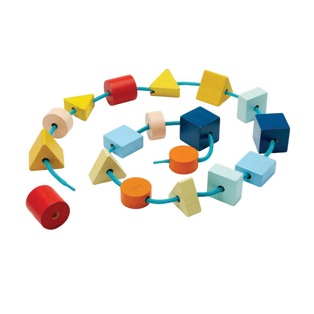 PlanToys Wooden Toys Planed Geometric Stringing BEADS Skill GEO LACING ...