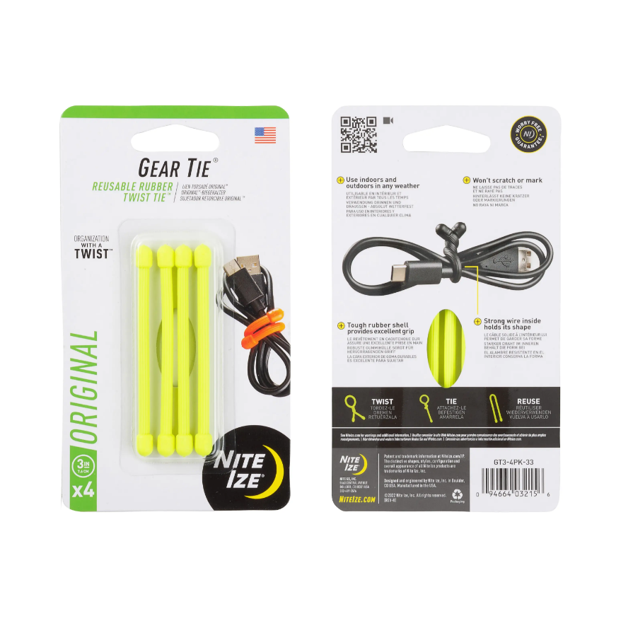 C2 Vertical Safety | Nite Ize Gear Tie® Cordable™ Twist Tie 3 in. – 4 Pack – Black
