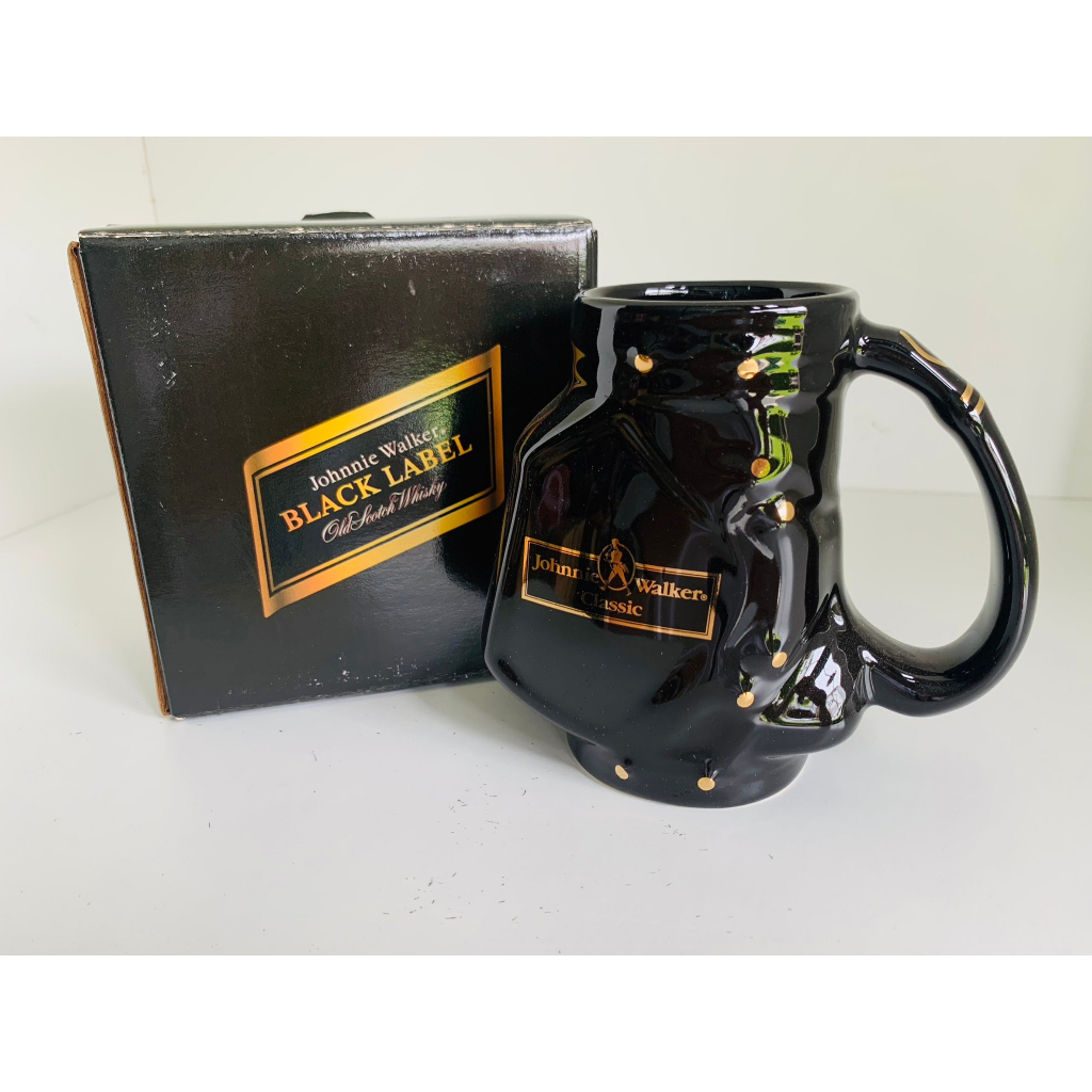 Old Johnnie Walker Mug With Handle With GoldCut Black And White Box
