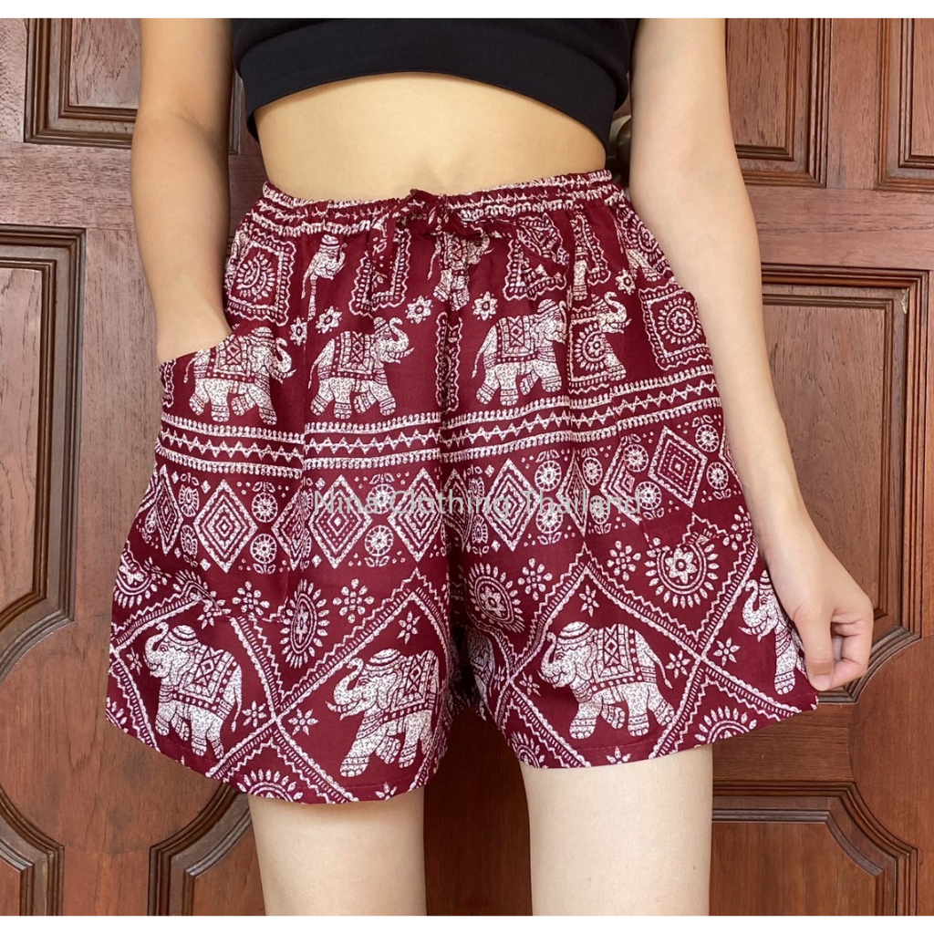 PANASIAM Short Élégant Elephant - Short D'Été Léger En Viscose Naturelle Pour Femme