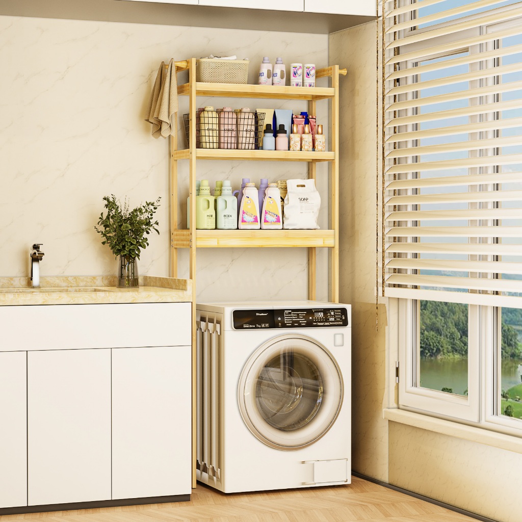 Bamboo Bathroom Storage Cabinet Over The With Lid Shelf For Laundry ...