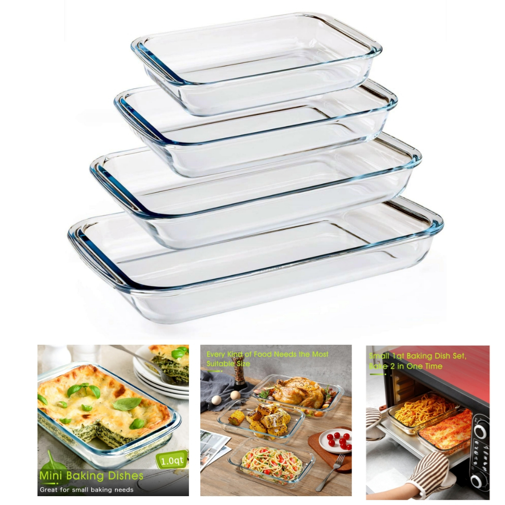 Glass Baking Dish for Oven Dishes Clear Oblong Rectangular Bakeware Set