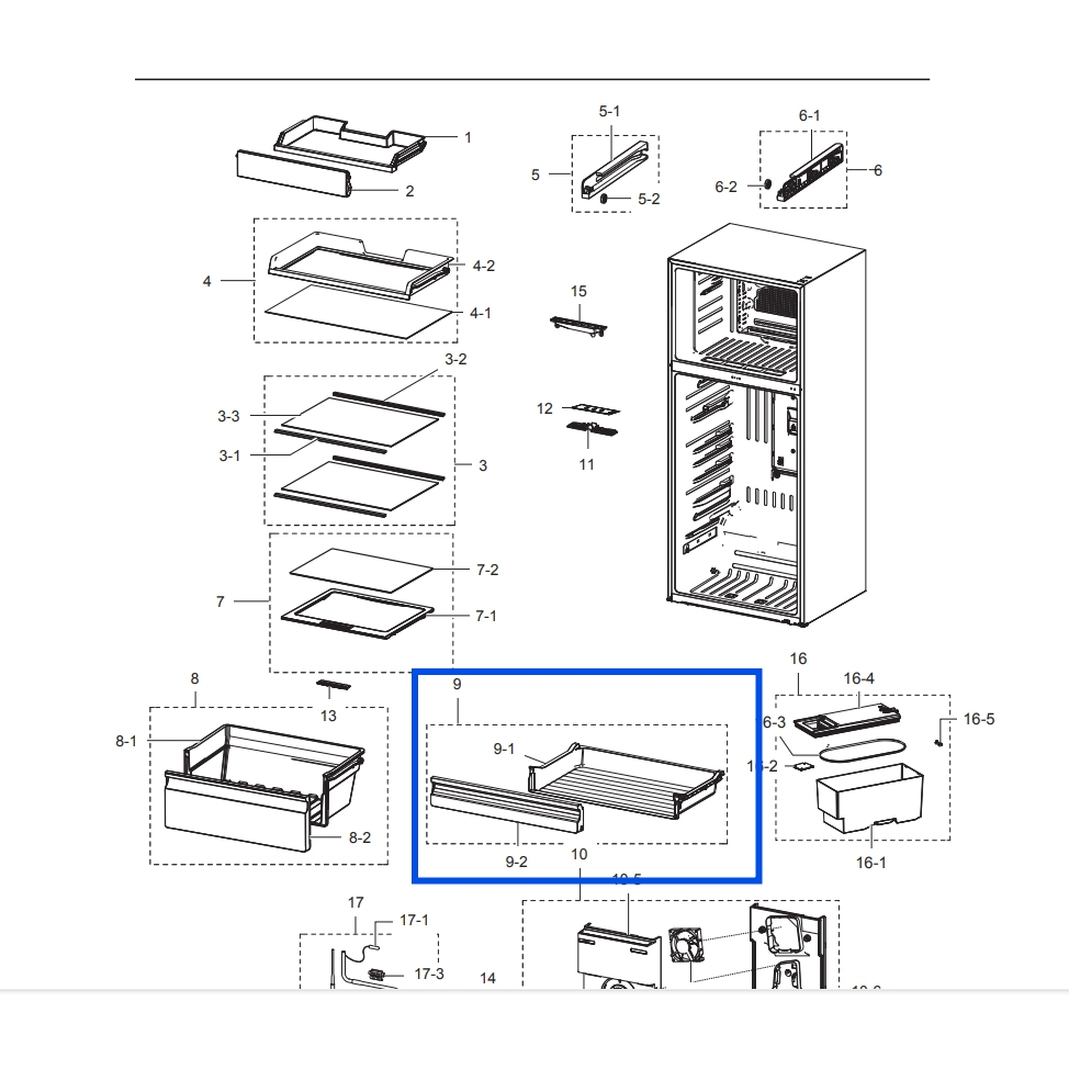 SAMSUNG Original Parts Vegetable Top Shelf Refrigerator DA9714334A
