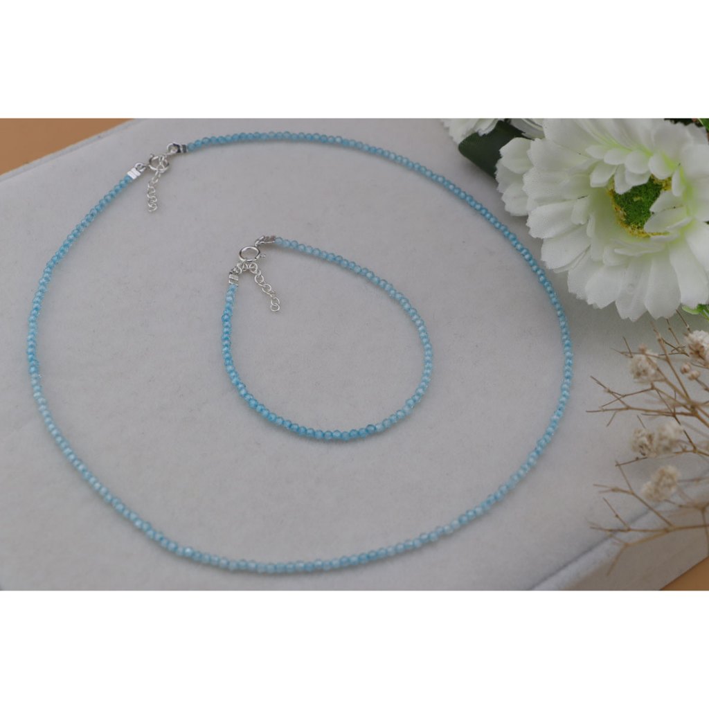 Clear Apatite Stone Bead Necklace & Bracelet (Made Of 925 Sterling ...