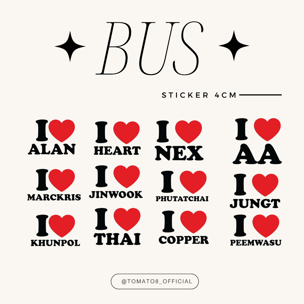 [Tomato8] STICKER i love Bus 4cm Small Size 4 Cm BU Waterproof Sticker ...