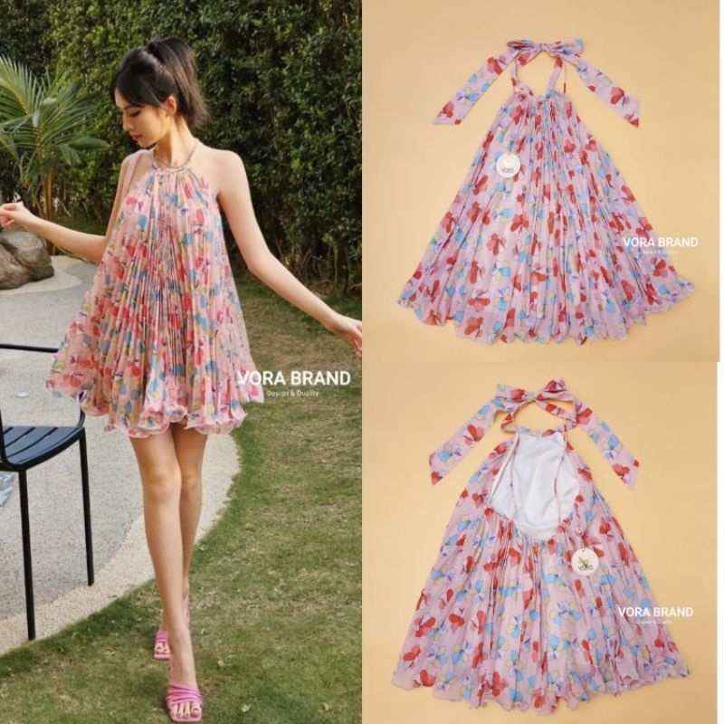 Ml 1 Hand VORA Mini Dress With Pleated Pleats Decorated With Neckline ...