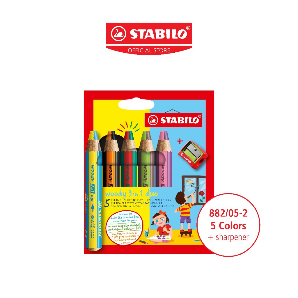 STABILO Woody 3in1 Duo Color Pencils Watercolor Chalk (2 Colors In One ...