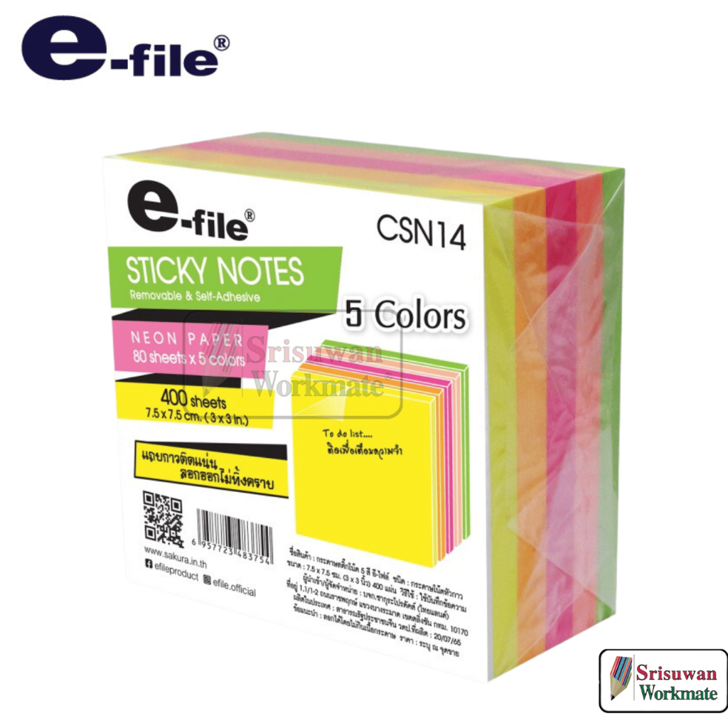 e-file CSN14 5 Colors Note Paper 400 Sheets Neon Size 3x3 Inch Stick ...