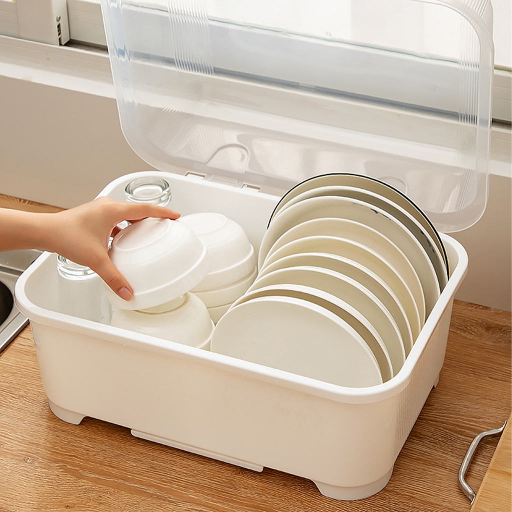 Rounded Dish Drainer Plastic rack With Lid Tightly Closed Dustproof ...