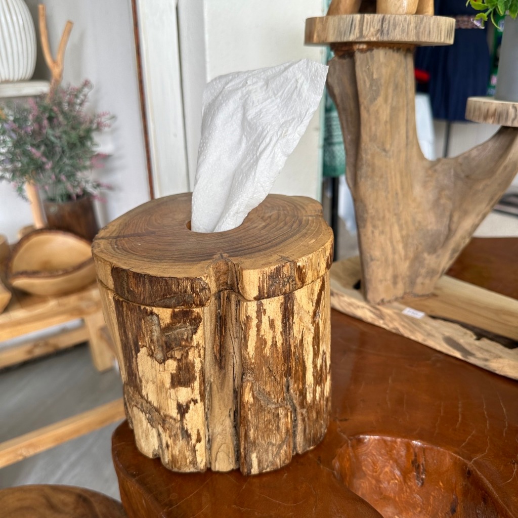 Teak Tissue Box Natural Shape Width 14 Height 16cm Digging Rod Rotating ...