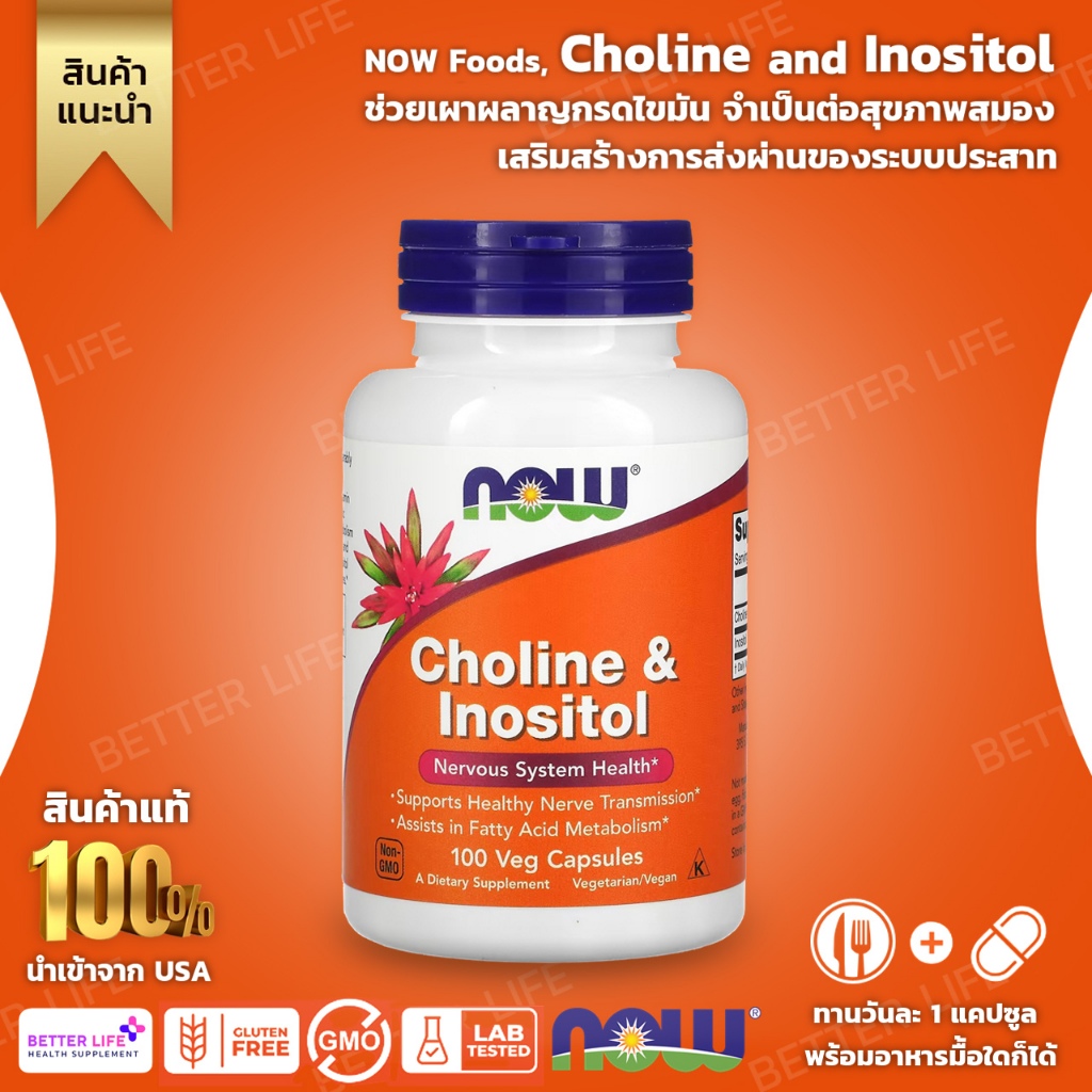 NOW Foods Choline and Inositol Contains 100 vegetable capsules(No.3283