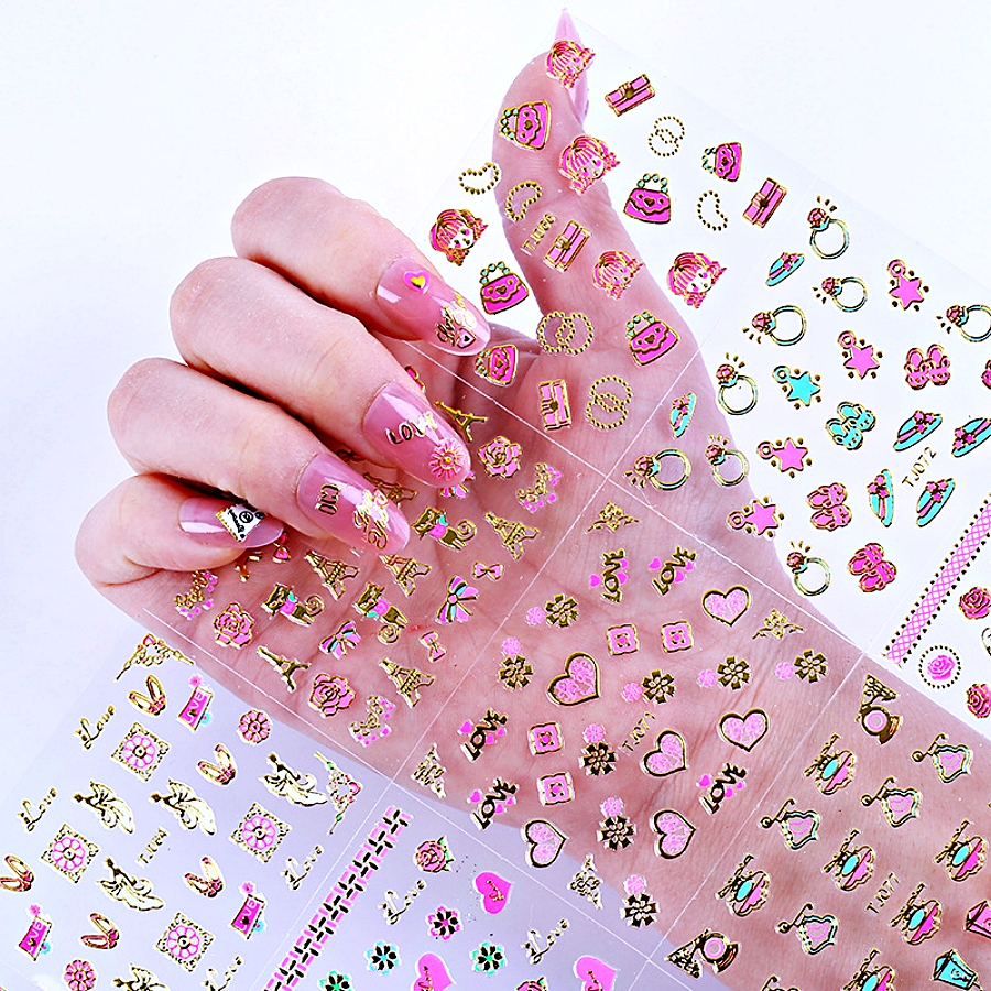 3D Nail Stickers Self-Adhesive Set Of 9 Sheets Cute Cartoon Pattern ...