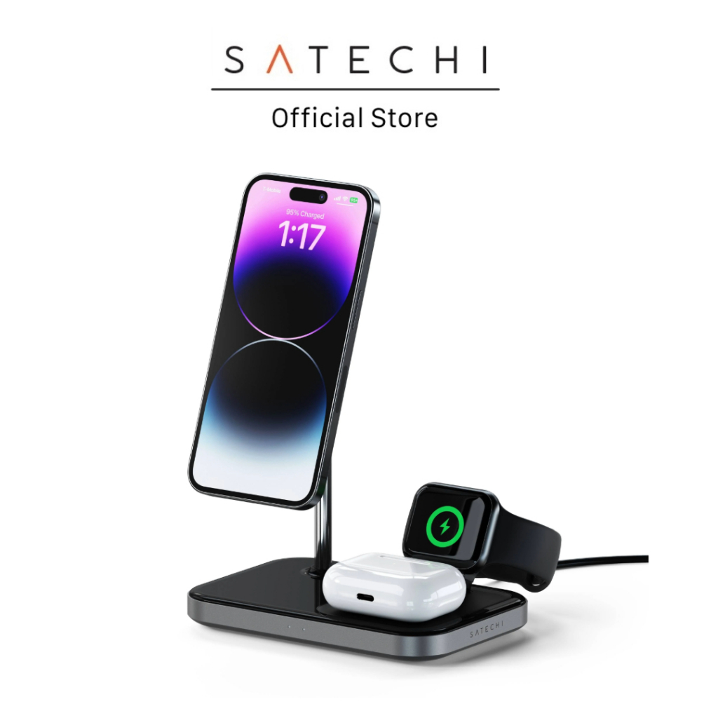 Satechi Magnetic 3-in-1 Wireless Charging Stand- Space Gray | Shopee ...