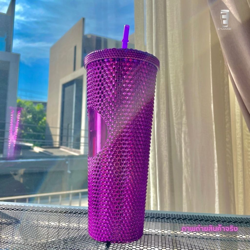 E Cooler Cold Storage Tumbler 2 Layers Water Crystal Glass Size 710 ml LUXURY Purple Shopee