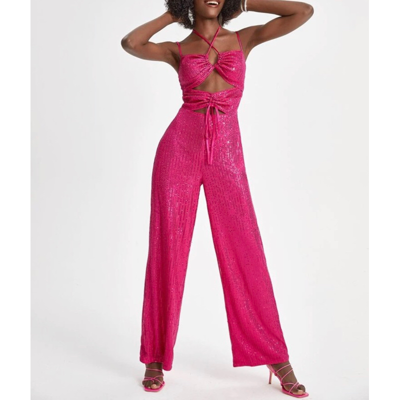 Fuchsia Pink Full Body Sequin Jumpsuit Very Beautiful. Shopee Malaysia