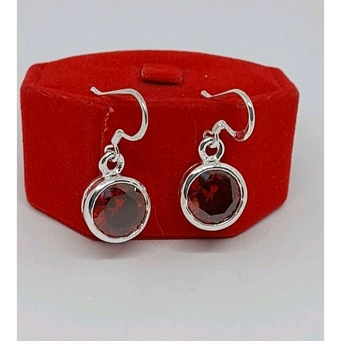 92.5% Silver Earrings Garnet Red Round 10 Mm. | Shopee Malaysia