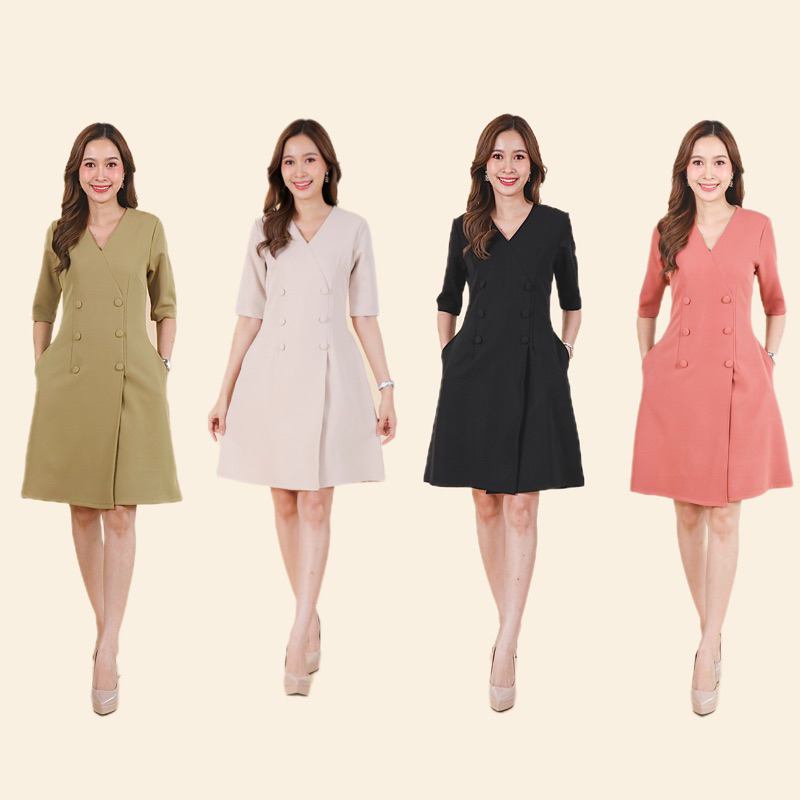 ALine Label With Elbow Sleeves Decorated With Spoof Stamping Buttons