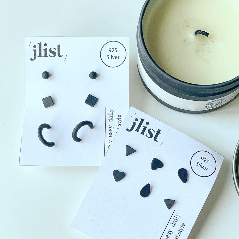 Jlist Earrings Sterling Silver Stem 92.5 Set all black Sensitive People