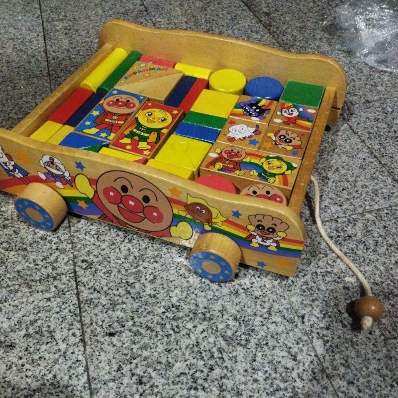 Wooden Trolley Bucket With Blocks Anpanman Shopee Malaysia