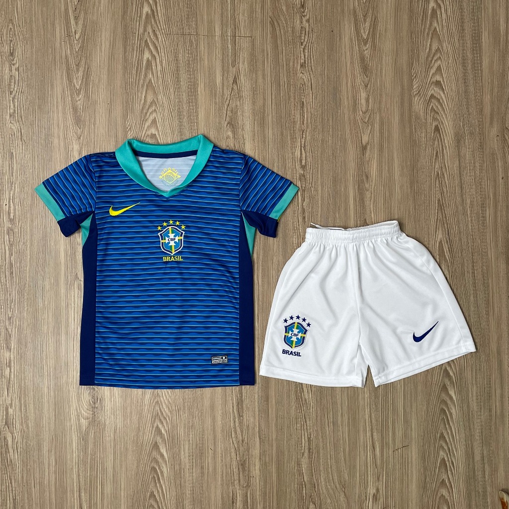 Kids Football Uniform Brazil Away 2023/24 Full Set (Shirt + Pants ...