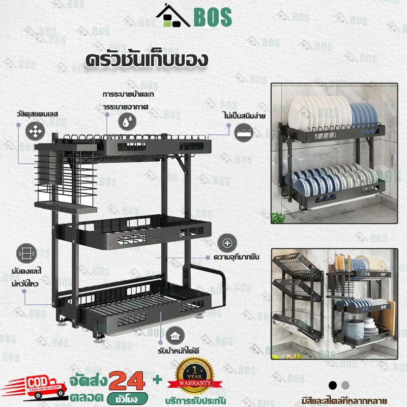BOS Upgraded Dish Rack 1/2/3 Tier Storage Stainless Steel Over Sink ...