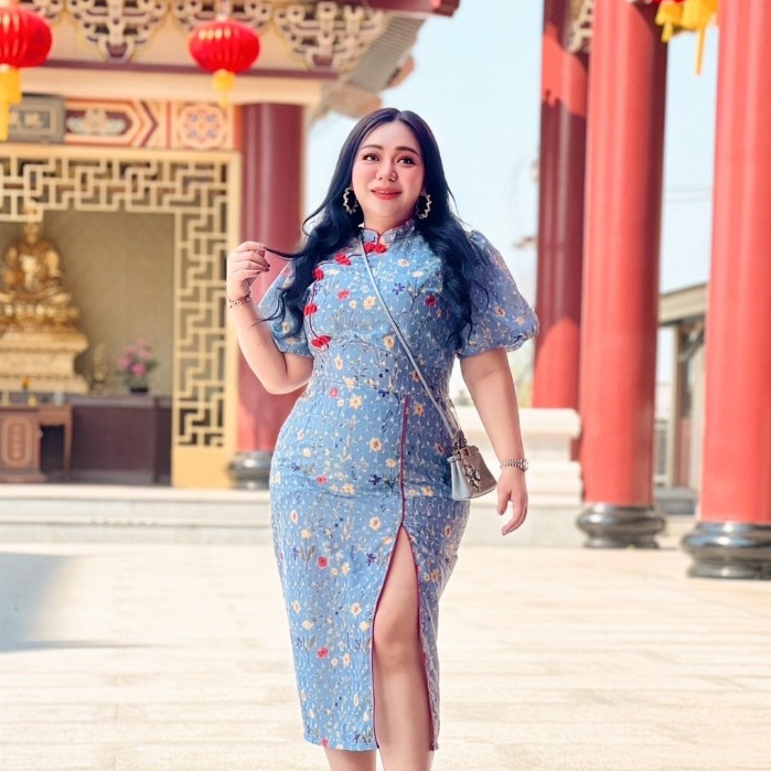Plus size Long Dress Cheongsam Lace Openwork Label Work 100KG Beautiful ...