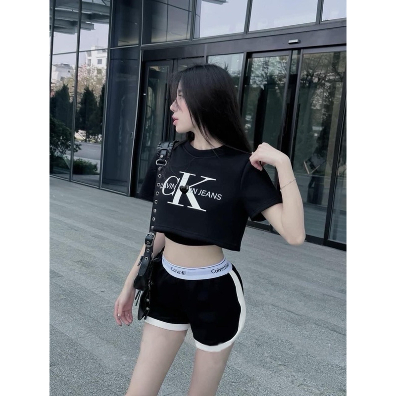Calvin crop top and shorts set deals