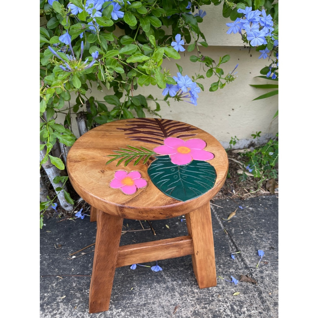 Chamchuri Wood Chair Plumeria Flower Pattern Round Shape Width 10 ...