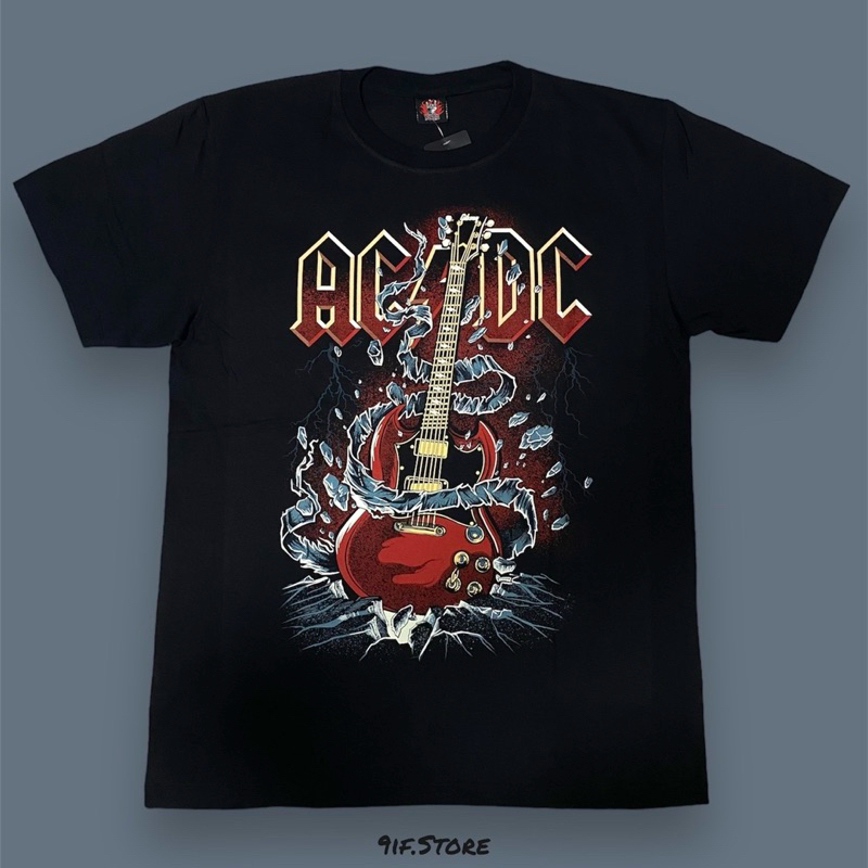 AC DC Band T-Shirt With Guitar Design Front-Back Screen (Rock Yeah ...