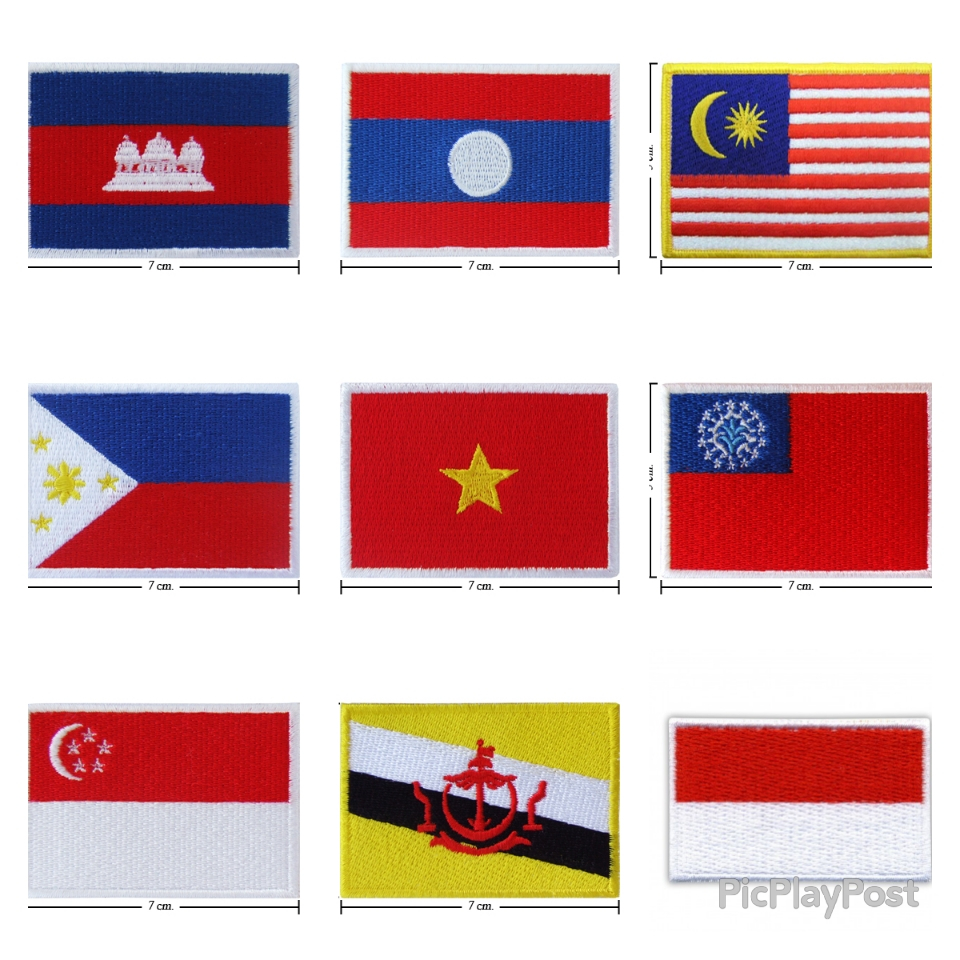 ASEAN National Flag Embroidered Patch Iron-On With Pattern Logo Arm ...