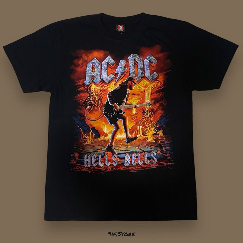 AC DC Band T-Shirt With HELLS BELLS Pattern Front-Back Screen (Rock ...