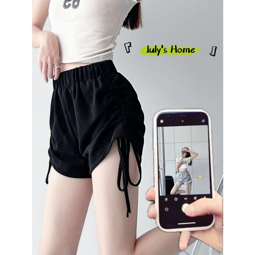 Women's Shorts Solid Color Sports Drawstring Side High Waist J171 ...
